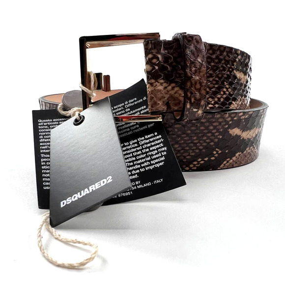 New DSquared2 Women Belt Brown Snake Skin Print Genuine Leather Gold Metal 75 main image 11